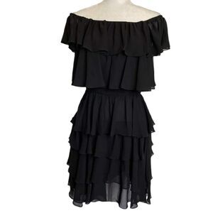 pearl by Georgina Chapman Dress Black Chiffon Tiered Ruffles Size 2